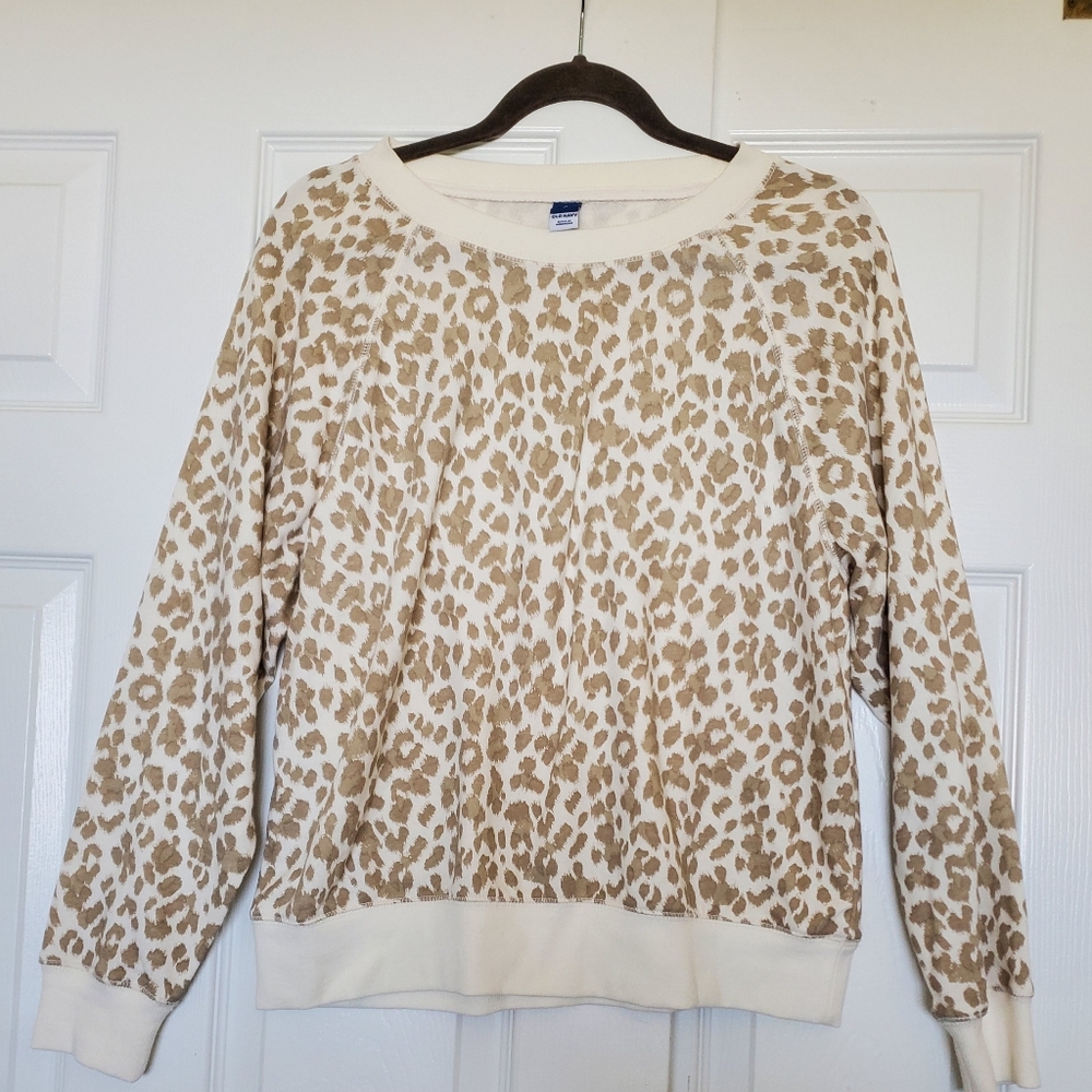 OLD NAVY Women's Leopard Print Sweater - Cream and Tan/ Beige Size Medium